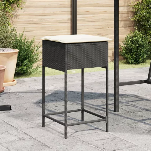  2 db fekete polyrattan kerti bárszék párnával