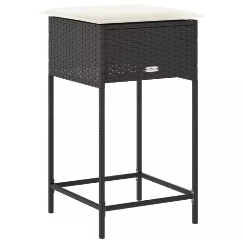  2 db fekete polyrattan kerti bárszék párnával