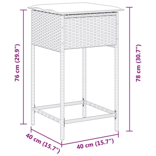  2 db fekete polyrattan kerti bárszék párnával