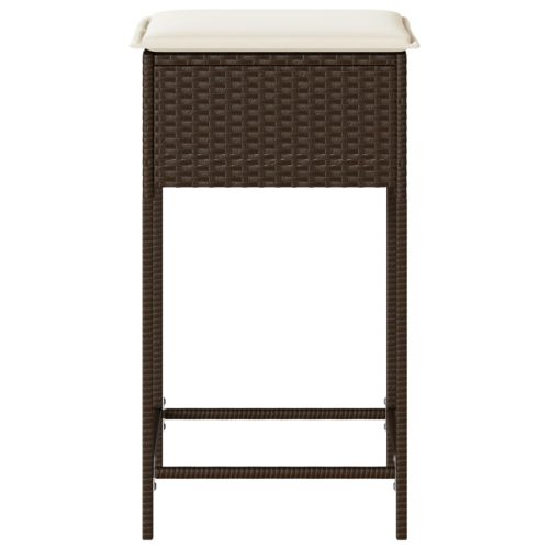  2 db barna polyrattan kerti bárszék párnával