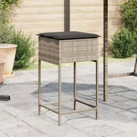  2 db világosszürke polyrattan kerti bárszék párnával
