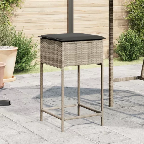  2 db világosszürke polyrattan kerti bárszék párnával
