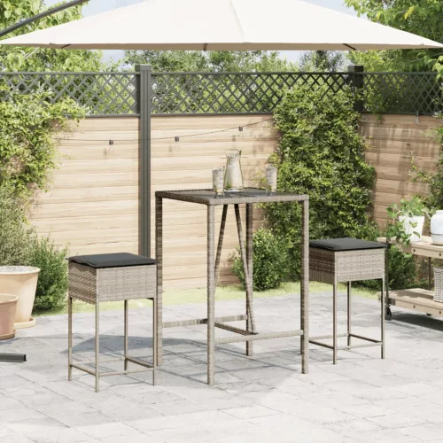  2 db világosszürke polyrattan kerti bárszék párnával