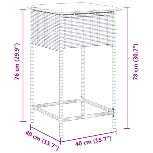  2 db világosszürke polyrattan kerti bárszék párnával