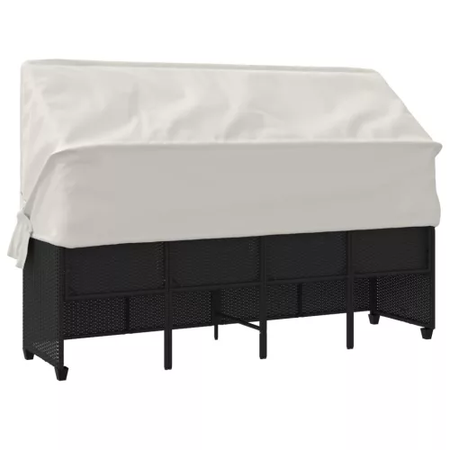  fekete polyrattan napozóágy tetővel és párnával