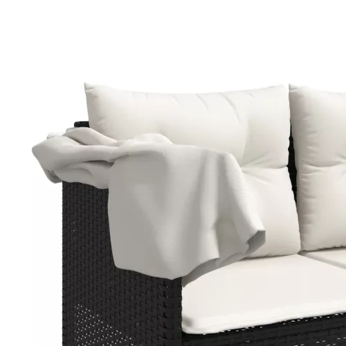  fekete polyrattan napozóágy tetővel és párnával