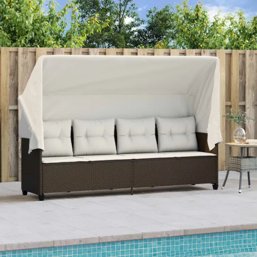  barna polyrattan napozóágy tetővel és párnával