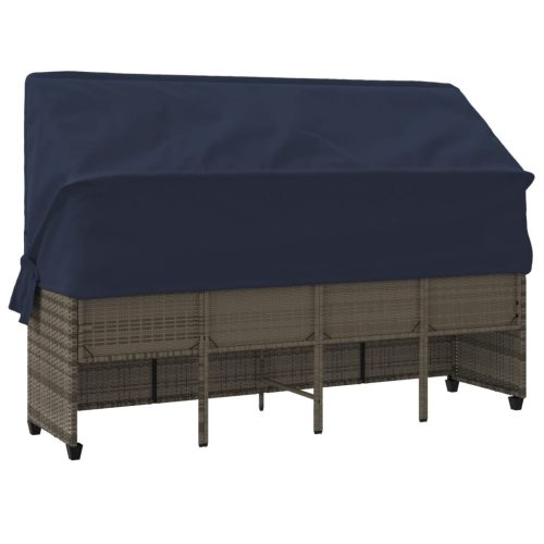  szürke polyrattan napozóágy tetővel és párnával