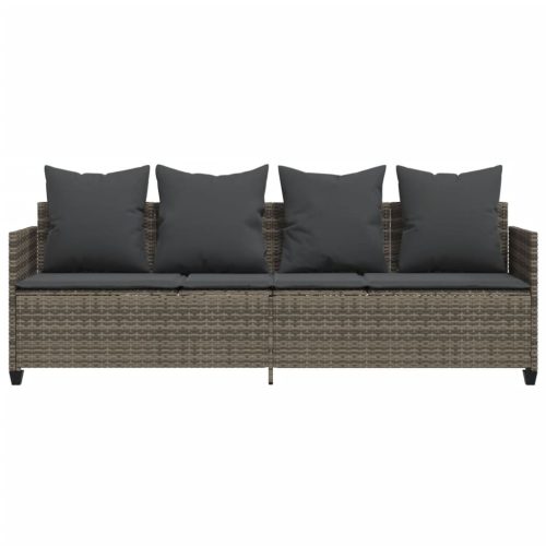  szürke polyrattan napozóágy párnával