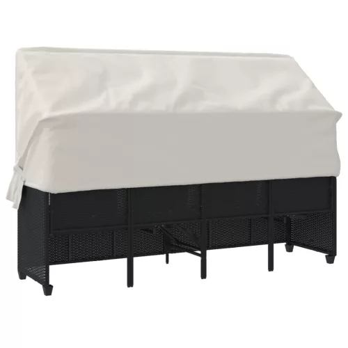  fekete polyrattan napozóágy tetővel és párnával