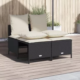    4 részes fekete polyrattan kerti ülőgarnitúra párnákkal