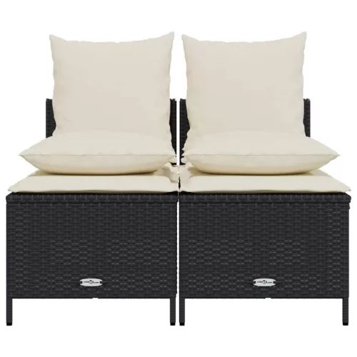  4 részes fekete polyrattan kerti ülőgarnitúra párnákkal