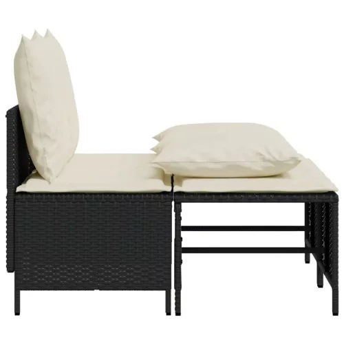  4 részes fekete polyrattan kerti ülőgarnitúra párnákkal