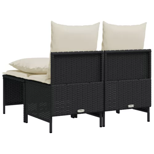  4 részes fekete polyrattan kerti ülőgarnitúra párnákkal