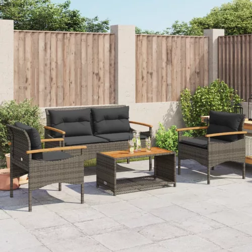  4 részes szürke polyrattan kerti ülőgarnitúra párnákkal