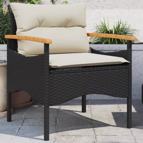  3 részes fekete polyrattan kerti ülőgarnitúra párnával