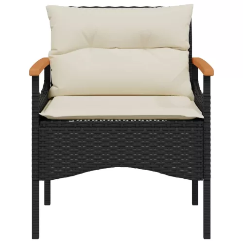  3 részes fekete polyrattan kerti ülőgarnitúra párnával