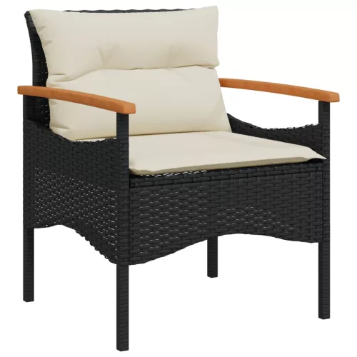  3 részes fekete polyrattan kerti ülőgarnitúra párnával