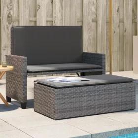  szürke polyrattan kerti pad párnával és lábtartóval