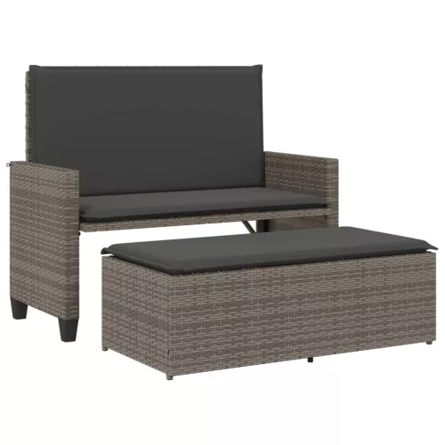  szürke polyrattan kerti pad párnával és lábtartóval