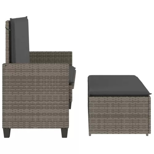  szürke polyrattan kerti pad párnával és lábtartóval