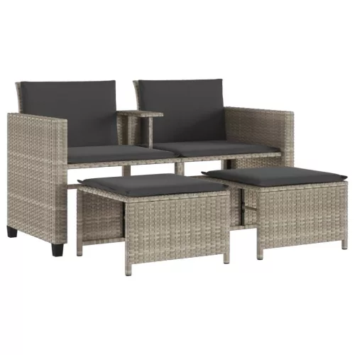  2 személyes szürke polyrattan kerti kanapé asztallal/székkel