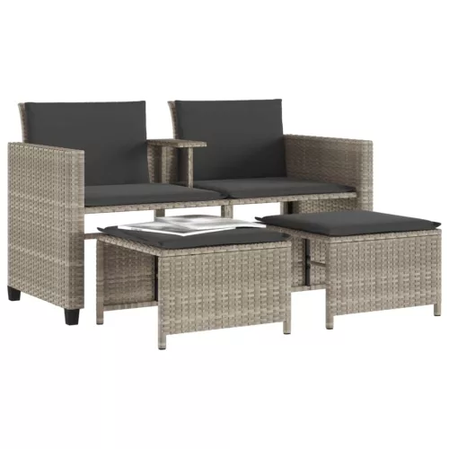  2 személyes szürke polyrattan kerti kanapé asztallal/székkel