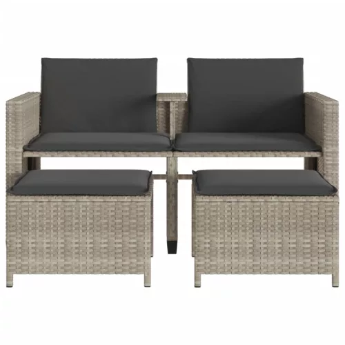  2 személyes szürke polyrattan kerti kanapé asztallal/székkel