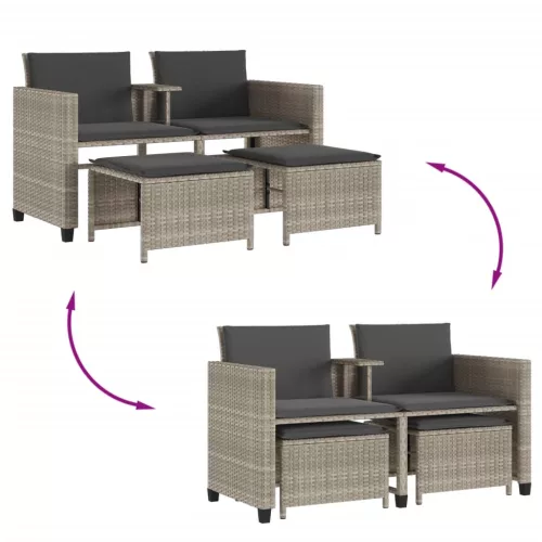  2 személyes szürke polyrattan kerti kanapé asztallal/székkel
