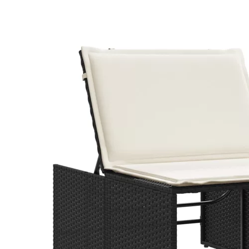  2 db fekete polyrattan moduláris napozóágy asztallal