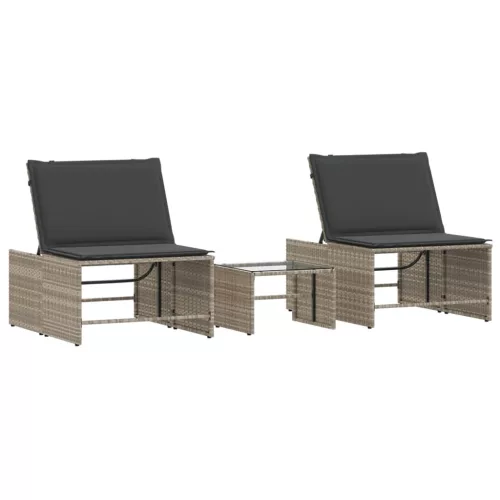  2 db világosszürke polyrattan napozóágy asztallal