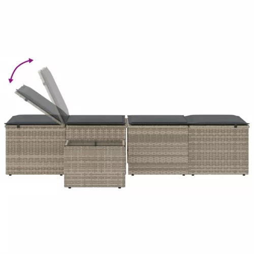  2 db világosszürke polyrattan napozóágy asztallal