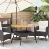  fekete polyrattan kerti asztal akácfa lappal Ø110 x 71 cm