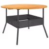  fekete polyrattan kerti asztal akácfa lappal Ø110 x 71 cm