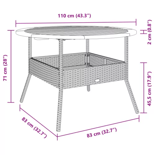  fekete polyrattan kerti asztal akácfa lappal Ø110 x 71 cm