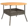  szürke polyrattan kerti asztal akácfa lappal Ø110 x 71 cm
