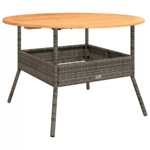  szürke polyrattan kerti asztal akácfa lappal Ø110 x 71 cm