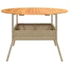  bézs polyrattan kerti asztal akácfa lappal Ø110 x 71 cm