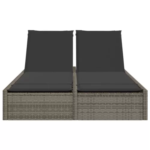  szürke polyrattan dupla napozóágy párnával