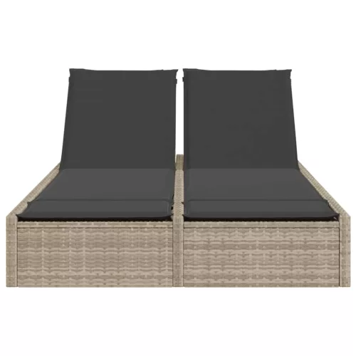  világosszürke polyrattan dupla napozóágy párnával