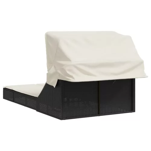  fekete polyrattan dupla napozóágy tetővel és párnával