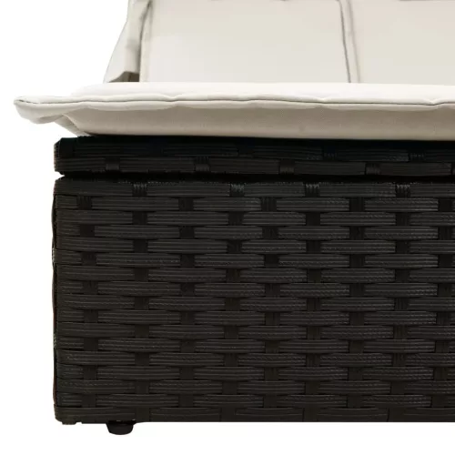  fekete polyrattan dupla napozóágy tetővel és párnával