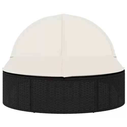  fekete polyrattan dupla napozóágy párnával