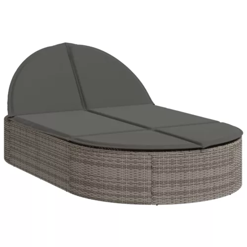  szürke polyrattan dupla napozóágy párnával