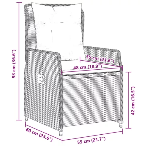  2 db fekete polyrattan dönthető kerti szék