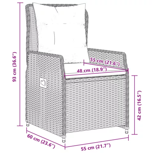  2 db barna polyrattan dönthető kerti szék