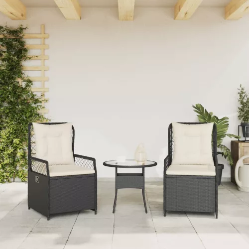  2 db fekete polyrattan dönthető kerti szék