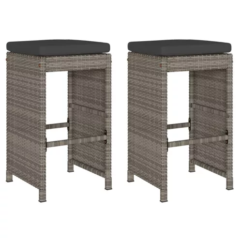  2 db szürke polyrattan kerti bárszék párnával