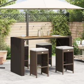  4 db barna polyrattan kerti bárszék párnával