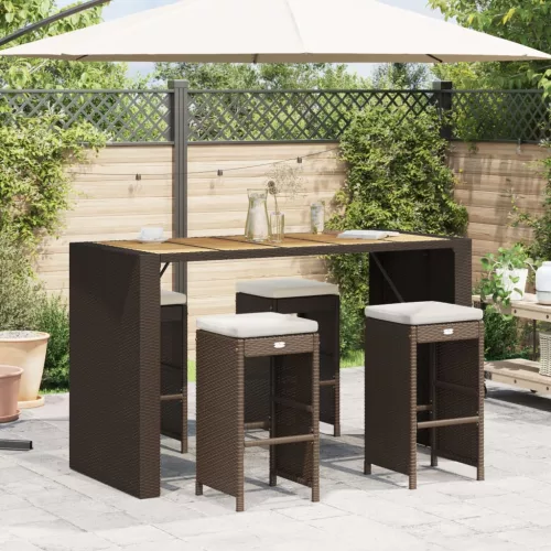  4 db barna polyrattan kerti bárszék párnával